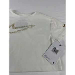 Nike‎ Girls The Nike Tee Sail White Gold Swoosh Short Sleeve Cropped T-Shirt 2T